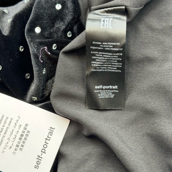 🆕 SELF-PORTRAIT 🧿 NWOT Black Velvet Diamante Mini Dress - Picture 14 of 16